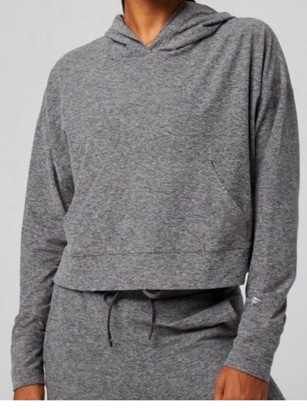 Fabletics Cloud Jersey Cropped Hoodie, grey. Size S